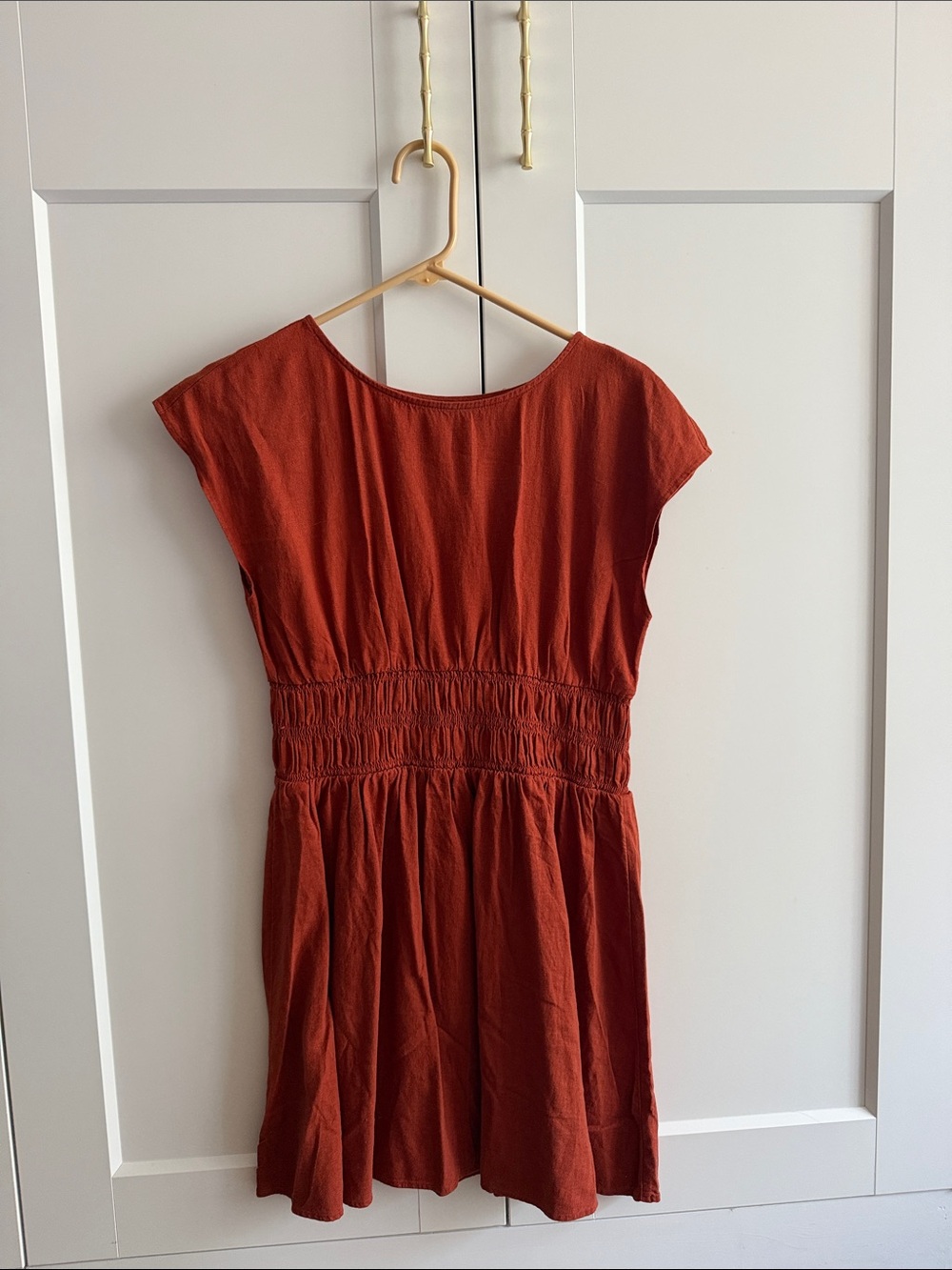 GAP Rust Red Smocked-Waist Mini Dress